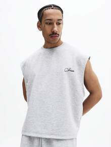 SUMWON Men's Matching Tank Top And Drawstring Shorts Set With Small Chest Logo Summer Loungewear Outfit - Grey - View 3