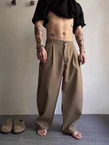 Manfinity Hypemode Men's Pocket Button Casual Versatile Commute Wide Leg Pants - Khaki - View 3