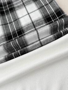 SHEIN Tween Girls Casual Lace Trim Camisole Top And Wide Leg Plaid Knit Pants Set, For Everyday Wear - Multicolor - View 5