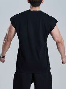 GymBeat Men's Spider Print Loose Fit Round Neck Sports Tank Top - Black - View 2