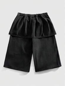 ROMWE MEN Street Life 男士钢琴音符印花抽绳腰宽松牛仔短裤 - 深灰色 - 查看 2