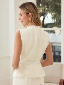 MOTF PREMIUM WOMEN'S ELEGANT METAL BUCKLE SLEEVELESS BELTED REGULAR COAT, WHITE, SPRING/SUMMER