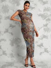 MaterniChic Maternity Leopard Print Sleeveless Dress - Multicolor - View 4