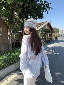 DAZY 女士长袖韩版清新多巴胺岛衬衫 春季 - 藍色 - 查看 3