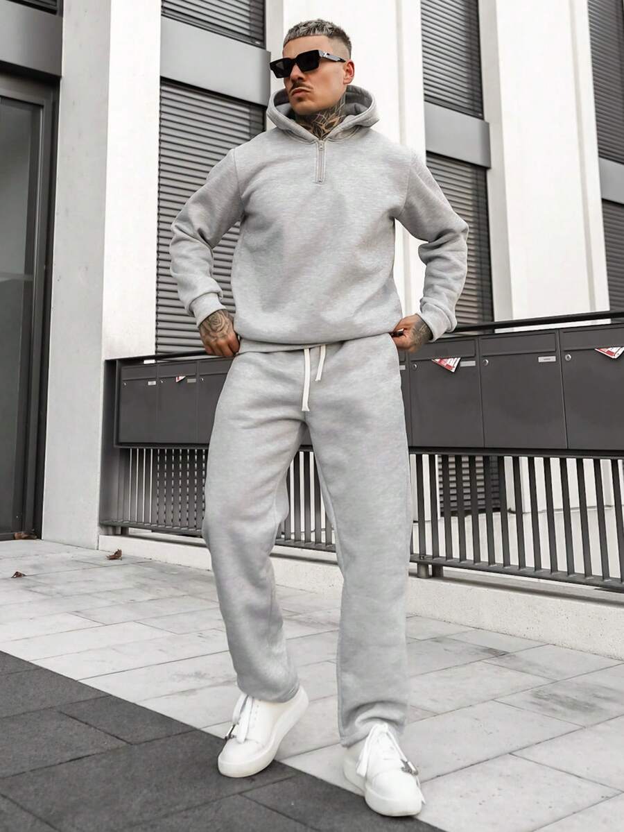 Artur Kramer 2 件男士秋冬休闲运动连帽运动服套装，舒适服装 - 淺灰色 - 查看 1