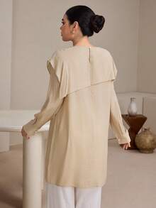 Graceveil 早春不对称圆领宽松浅卡其色休闲上衣