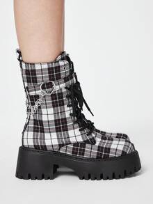 ROMWE Grunge Punk Giày bốt nữ phong cách rock punk goth buộc dây, bốt cổ ngắn đế dày, đế cao, thích hợp cho Giáng sinh và Ngày Valentine. - Lưới trắng gạo - Xem 4