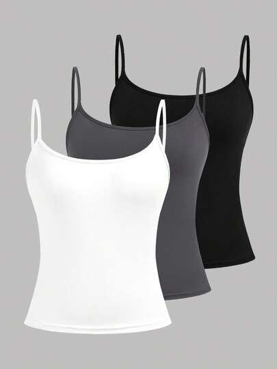 Girlism 3pcs/Set Casual Fitted Camisole Tank Top, Suitable For Spring, Summer, Autumn And Winter