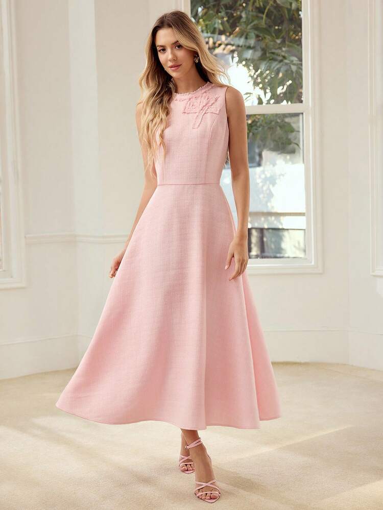 WOMEN'S ELEGANT BOW SLEEVELESS MID-LENGTH DRESS, SUITABLE FOR SPRING/SUMMER DATES