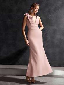 MOTF Soiréza DEEP V-NECK BIG BOW DETAIL MERMAID HEM PROM DRESS - Pink - View 1