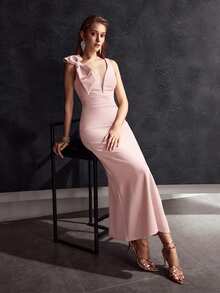 MOTF Soiréza DEEP V-NECK BIG BOW DETAIL MERMAID HEM PROM DRESS - Pink - View 7