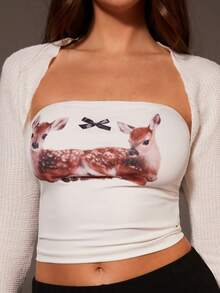 Athîral 女士长袖修身鹿纹休闲两件套 - 彩色 - 查看 7