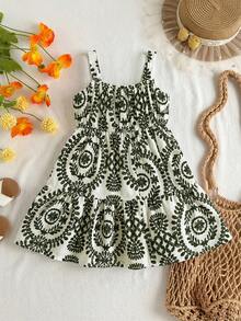 Travachic KIDS Đầm hè xếp tầng in hoa cho bé gái - màu xanh lá - Xem 2