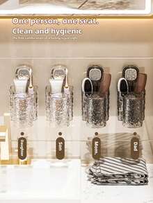 1 pieza Soporte para cepillo de dientes y vaso con ventosa, caja de almacenamiento integrada para cepillo de dientes y vaso, diseño montado en la pared sin perforación, solución ahorradora de espacio para almacenamiento y organización de baño, aseo y ducha, decoración de baño para el hogar, decoración de otoño, regreso a clases - Multicolor - Ver 7