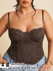 SHEIN CURVE+ Plus Size Women Sexy Lace Sheer Camisole Top, Party , Date, Commute, Cute Lingerie - Brown - View 1