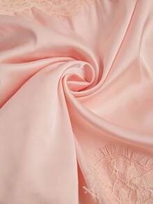 Freevana Bohemian Vintage Nude Pink Lace Patchwork Satin A-Line Midi Skirt, High Waist With Delicate Lace Hem, Versatile Spring Dress - Coral Pink - View 8