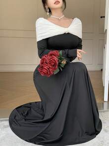 DAZY Đầm thiết kế nơ, dáng ôm tôn dáng, đầm dài kiểu Pháp dành cho nữ, đầm maxi mùa hè. - màu đen - Xem 4