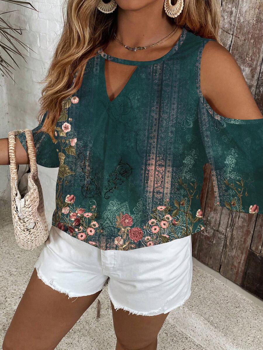 SHEIN VCAY Plus Size Casual Minimalist All-Over Print Shirt Spring - Multicolor - View 1