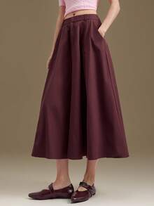 Ontre 2026 Spring/Summer New Women's Satin Textured Red Flared Casual Skirt, Suitable For Valentine's Day, Holidays, Casual, Bohemian Style, Vacation, Weddings, Valentine's Day Carnival, Beach, Party, Elegant - Coffee Brown - View 6