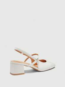 CUCCOO BIZCHIC Zapatos de tacón bajo con correa negra clásica para mujer para Navidad - Blanco como la nieve - Ver 9