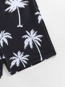 SHEIN Maillot de bain à manches longues avec imprimé palmier pour adolescents garçons, convient pour les vacances à la plage - Noir et Blanc - Voir 5
