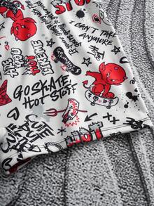 SHEIN HOT STUFF Conjunto de sujetador de tirantes y calzones cuadrados con estampado de letras cómodo para mujer - Blanco - Ver 6