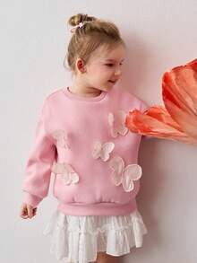 Maija Young Girl Butterfly Decor Crew Neck Sweatshirt - Pink - View 5