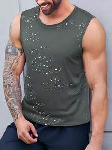 Manfinity Homme 男士休闲亮面印花背心，夏季 - 灰色 - 查看 1