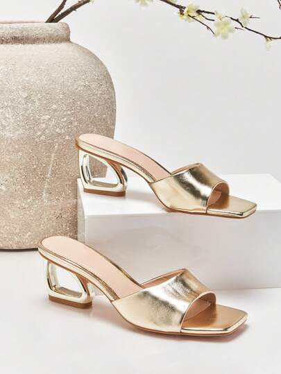 SHUZIA Glamorous Women's Mirror Gold Patent Square Toe Mule Slip-On Sexy Cute Summer/Spring Fashion Party Vacation Shoe
