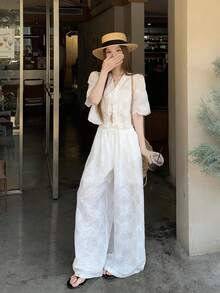 DAZY Women's Embroidered Lace Blouse & A-Line Skirt Set, Sweet & Elegant Hollow-Out Floral Embroidery Crop Top & Skirt 2-Piece Outfit Summer - White - View 4