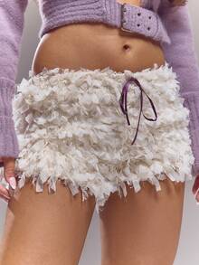 MUSERA Mid Rise Ruffle Mesh Fitted Mini Shorts Spring Summer Cute Sexy Streetwear Night Out Ballet Sleeze - White - View 1