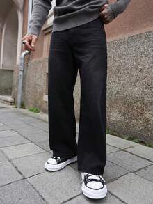 Artur Kramer 1 件美式休闲街头风格宽松男士牛仔裤，垃圾摇滚 - 黑色 - 查看 1