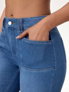 Flexra Women's Casual Straight Leg Jeans With Pockets - Blue - View 6