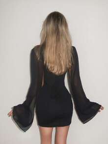Sydney Algeri Mini Slim-Fit Stand Collar Cape Solid Color Dress Fall Cloth For Women - Black - View 2