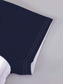 一套幼儿简约风格白色、灰色、藏青色拼接短袖短裤套装,无绒面料,舒适日常及春夏穿着 - 彩色 - 查看 8