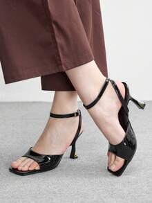 CUCCOO BIZCHIC 女士时尚性感黑色方头踝带高跟凉鞋，适合通勤、约会、派对、婚礼和假日场合。 - 黑色 - 查看 5