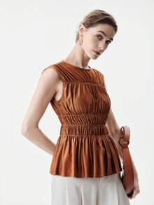 Aalyst Women's Fashion Sleeveless Multi-Layer Ruffle Hem Waist Cinched Vintage Elegant Casual Camisole, Suitable For Dates, Spring/Summer - Brown - View 6