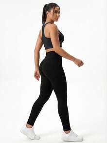 SHEIN SXY 3pcs/Set Casual Sports Daily Commute Simple Versatile Solid Black Leggings, 3 Lengths: Capri/7/8 Length/Full Length - Black - View 4