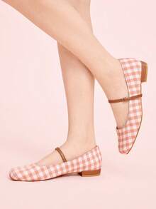 CUCCOO DOLLMOD Chaussures plates à bout carré style Babies à carreaux pour femmes, style campus, talons bas mignons, chaussures de printemps rouges pour le printemps, Pâques - Acajou - Voir 5
