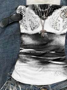 SHEIN EZwear Women's Drawstring Tie-Front Fitted Tube Top, Comfortable For Spring/Summer - Multicolor - View 4