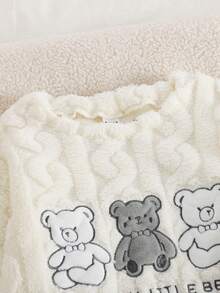 Flannel Tween Boys Loungewear 2-Piece Set - Cream White Bear Print Top Dark Gray Pants Combo Three Cute Bears HAPPY LITTLE BEAR Letter Print Design Cream White Dark Gray Contrast Match Thick Warm Flannel Fleece Fabric Long Sleeve Top Pants Set Social Media Style Healing Pet Autumn Winter Spring Holiday Essential Tween Boys Home Set Boy Clothes Set Winter - Multicolor - View 5