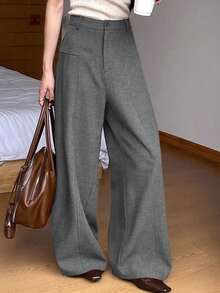 DAZY Women's Casual Solid Color Wide Leg Pants, Spring/Summer Business Casual Woman - Light Grey - View 4