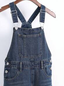 Tween Boys Vintage Washed Denim Overalls & Jumpsuits, Spring/Summer New Arrival, Relaxed Fit Straight Leg Jeans, Comfortable Fabric, Suitable For Casual, School, Work, Party, Holiday Wear - Dark Wash - View 6