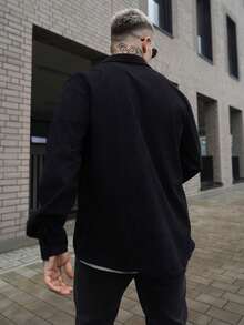 Artur Kramer Bestseller leichte Cord Herren Lässig Hemd Jacke, Kentkragen, Knopfverschluss, Langarm, Design mit zwei Taschen, geeignet für täglichen Lässig-Stil, modisch minimalistisches Ausgehen, bequeme Haus- und Straßenmode, dünnes Langarmhemd für den Frühling - Schwarz - Übersicht 3