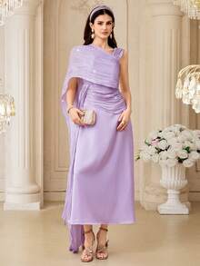 Modelyn 女士优雅不对称领口派对连衣裙 - 紫丁香色 - 查看 4