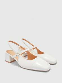 CUCCOO BIZCHIC Zapatos de tacón bajo con correa negra clásica para mujer para Navidad - Blanco como la nieve - Ver 7