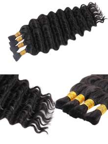 100% Human Braiding Hair For Boho Braids Deep Wave Curly Human Hair Braiding Hair 4 Bundles/Pack 95g Full Head Natural Black Bulk Human Hair Extension For Knotless Braiding Wet Wavy No Weft Pre Separated Braiding Hair Human Hair Extensions For Women - Natural Black - View 4