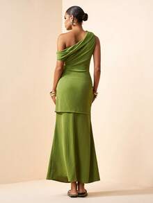 Zivah 2026 Frühling Neuer Urlaubsstil Strand Hochzeit Party Feiertag Elegantes Bankett Hochwertiges Formelles Date Asymmetrischer Ausschnitt Twist Vorne Meerjungfrau Kleid - Grün - Übersicht 3