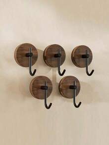 1pc Walnut Wood Door Mounted Hook With Adhesive, Single Wall Hook For Hanging Clothes Without Drilling - Multicolor - View 6