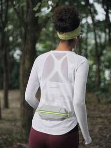 In My Nature 女士瑜伽普拉提运动健身跑步训练高弹透气网眼拼接短袖T恤，紫色，夏季 - 白色 - 查看 4